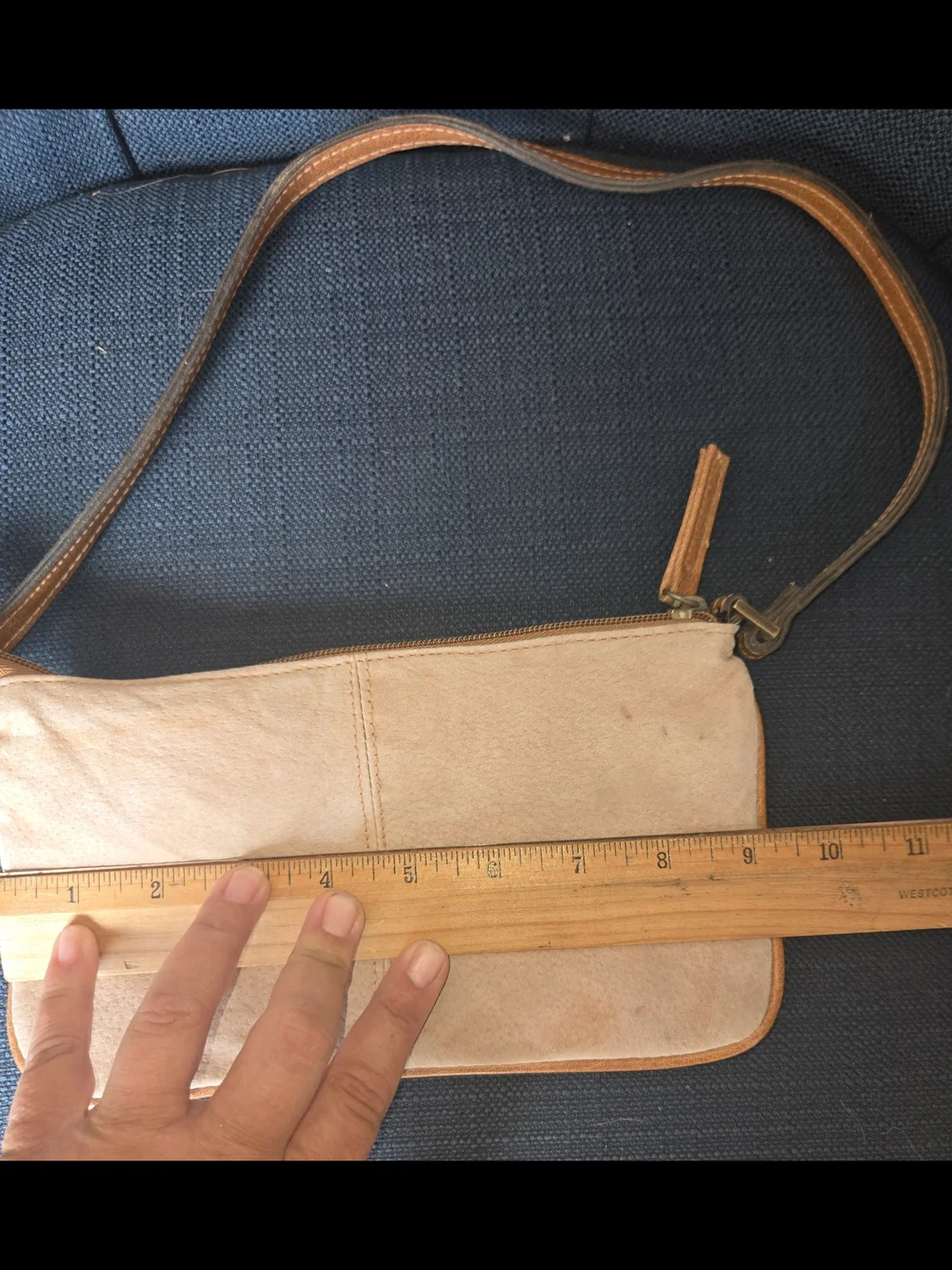 Vintage Fashion Express Tan Fringe Crossbody Bag with Turquoise Stud Accents